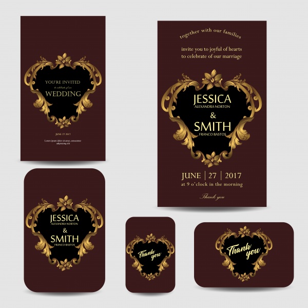 Luxury wedding invitation set in vector ((eps - 3 (6 files)