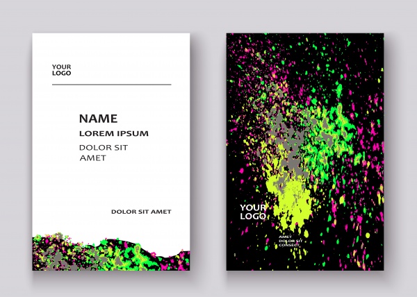 Neon watercolor covers design set, flyer, business card ((eps (20 files)