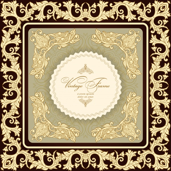 Vintage golden vector frame engraving with retro ornament pattern ((eps - 2 (10 files)