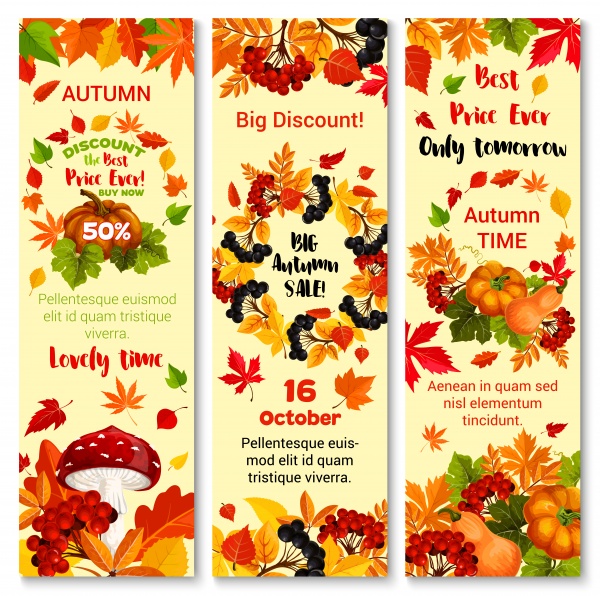Autumn sale vector banner set of fall season discount price offer ((eps - 2 (28 files)