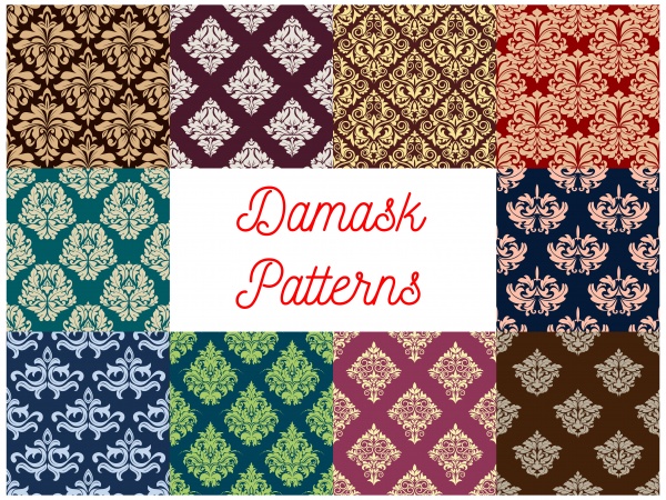 Damask floral ornate seamless patterns set ((eps (14 files)