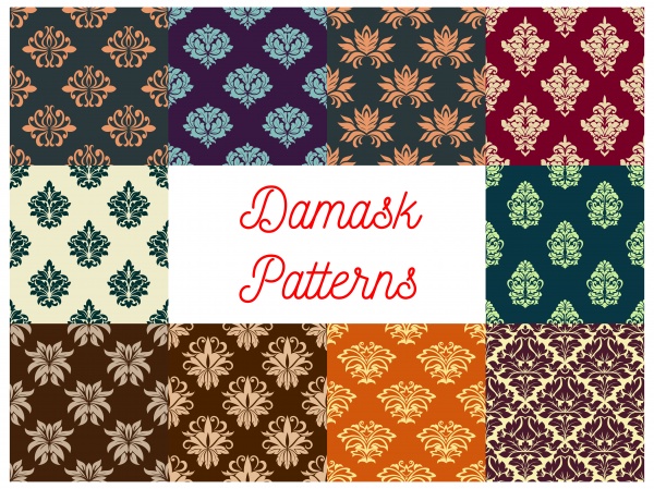 Damask floral ornate seamless patterns set ((eps (14 files)