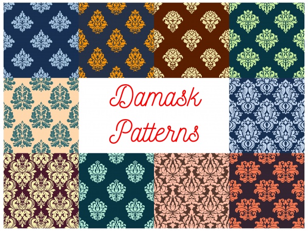 Damask floral ornate seamless patterns set ((eps - 2 (16 files)
