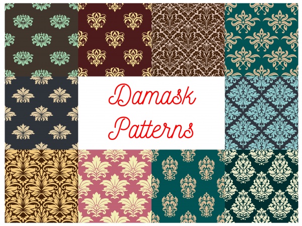Damask floral ornate seamless patterns set ((eps - 2 (16 files)