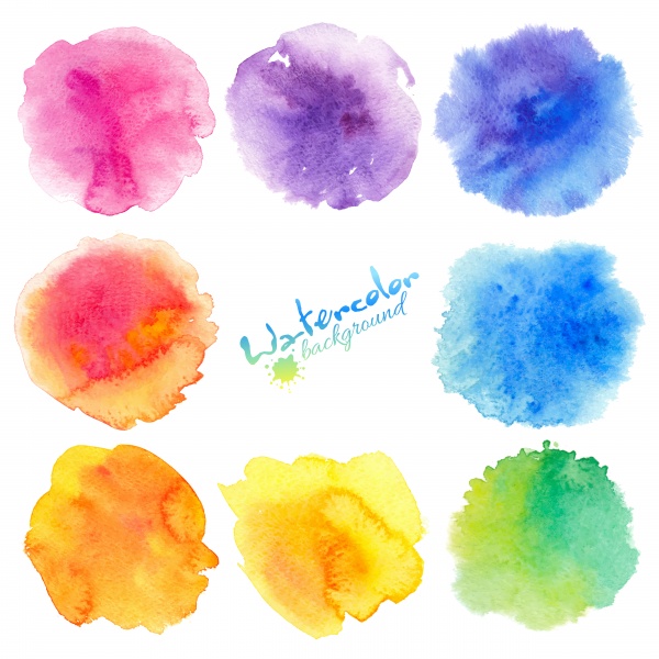 Bright rainbow colors watercolor painted stains ((eps (26 files)