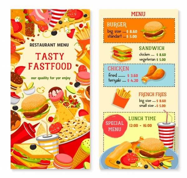 Food restaurant vector menu, drinks, meals, hamburger, pizza, desserts and cakes, chocolate ((eps (16 files)
