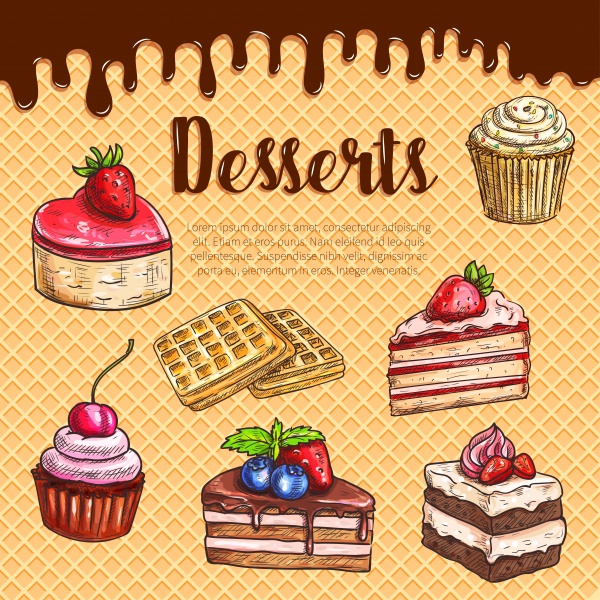 Food restaurant vector menu, drinks, meals, hamburger, pizza, desserts and cakes, chocolate ((eps - 2 (22 files)