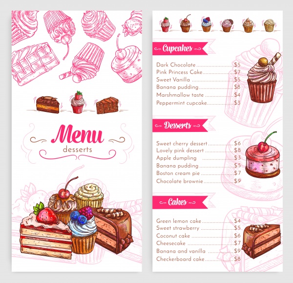 Food restaurant vector menu, drinks, meals, hamburger, pizza, desserts and cakes, chocolate ((eps - 2 (22 files)