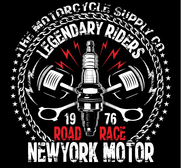 Motorcycle label t-shirt design with illustration of custom chopper ((eps (21 files)