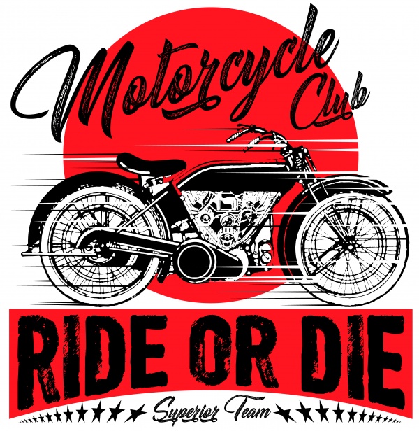 Motorcycle label t-shirt design with illustration of custom chopper ((eps (21 files)