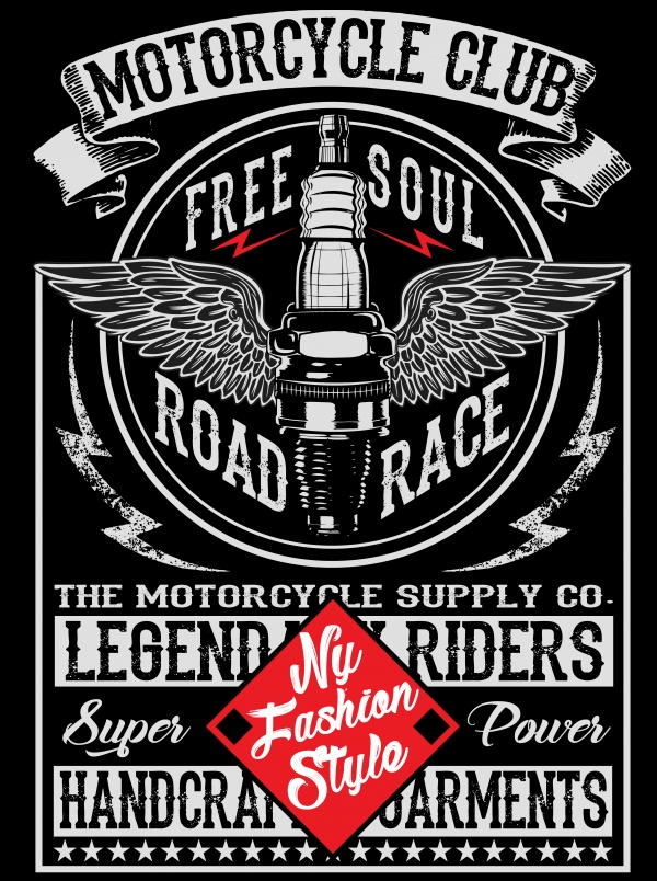 Motorcycle label t-shirt design with illustration of custom chopper ((eps - 2 (21 files)