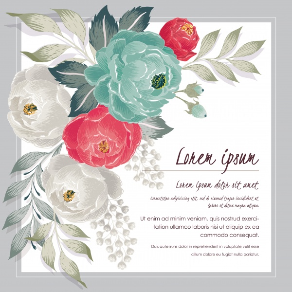 Template greeting card with place for text and painted flowers vector ((eps (20 files)