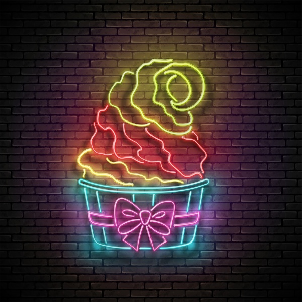 Poster with ice cream and neon lettering, vector 3d illustrator ((eps (8 files)