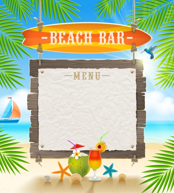 Summer holidays vector background, tropical beach, sea, fresh cocktails, sand 3 ((eps (12 files)