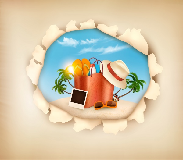 Summer holidays vector background, tropical beach, sea, fresh cocktails, sand 3 ((eps - 2 (12 files)