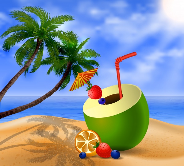 Summer holidays vector background, tropical beach, sea, fresh cocktails, sand 4 (12 files)