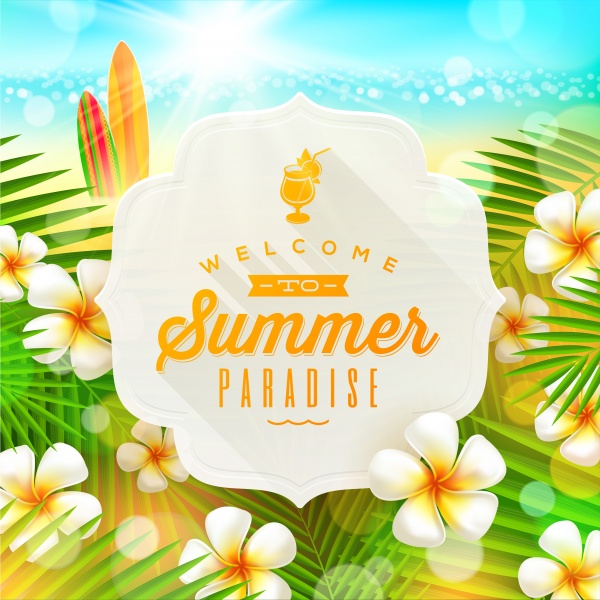 Summer holidays vector background, tropical beach, sea, fresh cocktails, sand 4 - 2 (12 files)