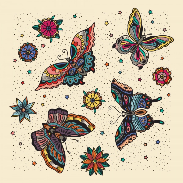 Butterflies Old School Tattoo ((eps  - 2 (17 files)