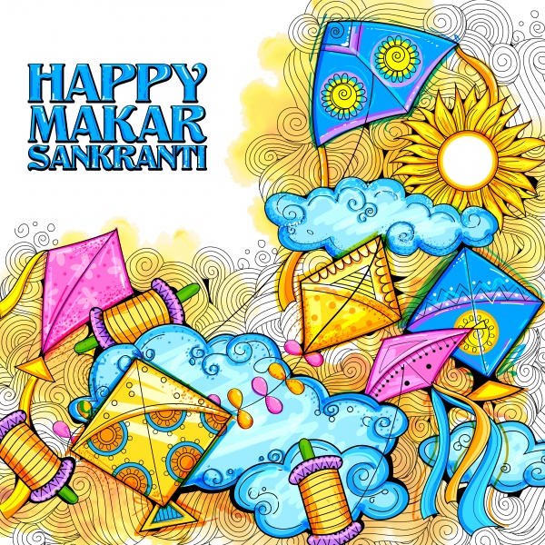 Makar Sankranti wallpaper with colorful kite for festival ((eps - 2 (40 files)