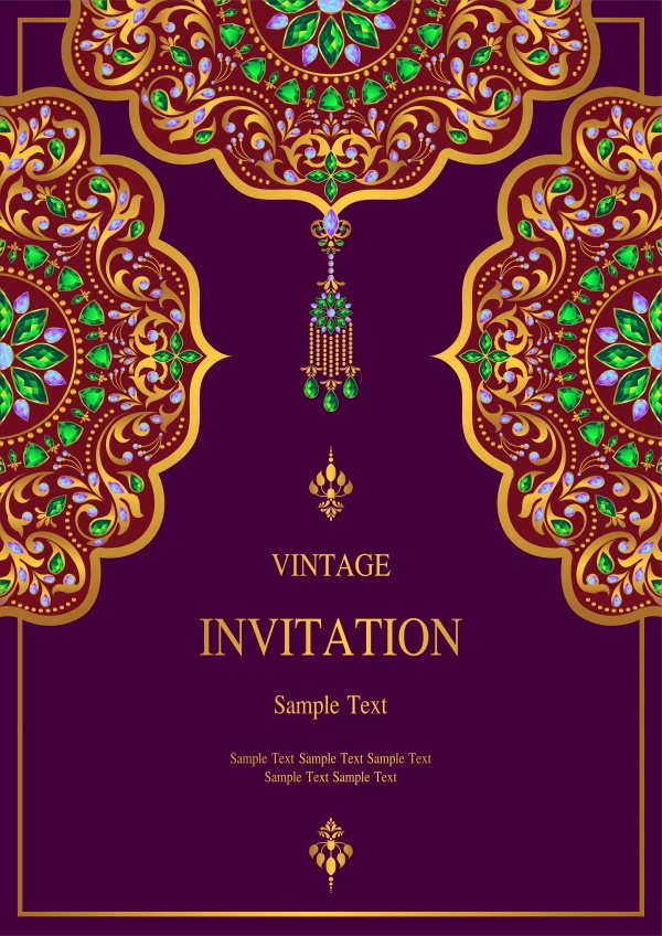 Vector wedding invitations with elegant gold ornaments ((eps (16 files)