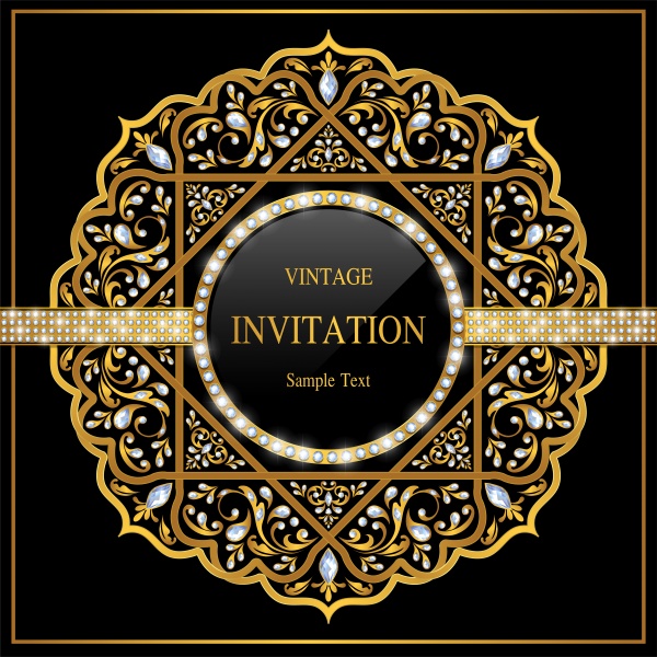 Vector wedding invitations with elegant gold ornaments ((eps - 2 (20 files)