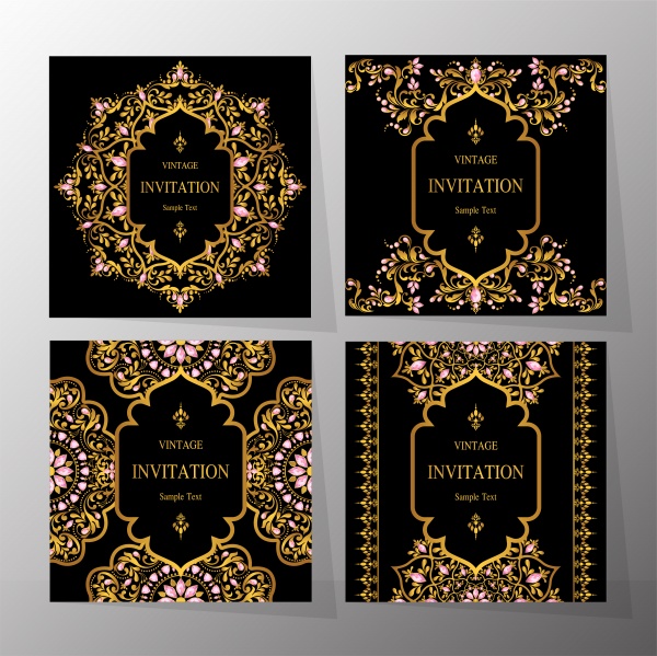 Vector wedding invitations with elegant gold ornaments ((eps - 2 (20 files)