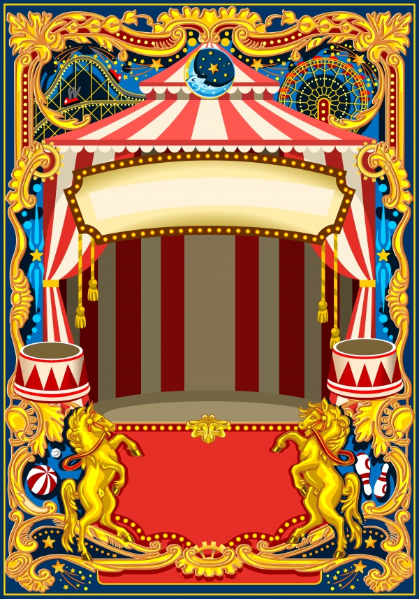 Vintage circus advertising vector poster or flyer with big circus marquee ((eps - 2 (12 files)